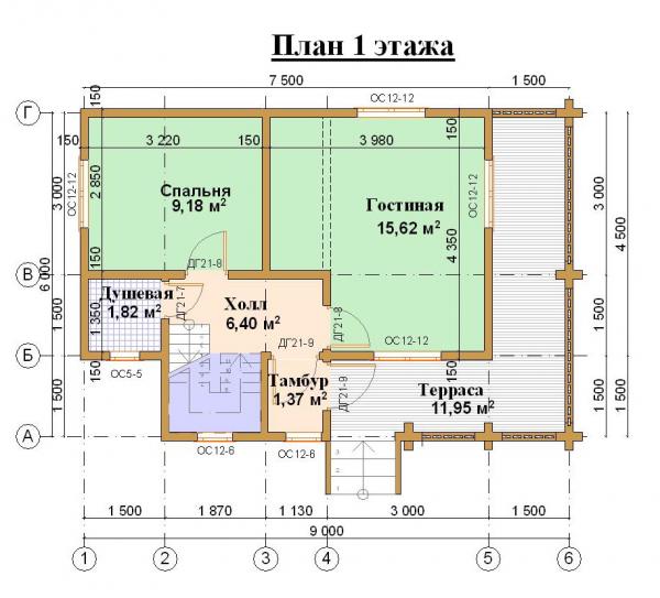 Планировка первого этажа солнечной дачи из бруса 6 на 9