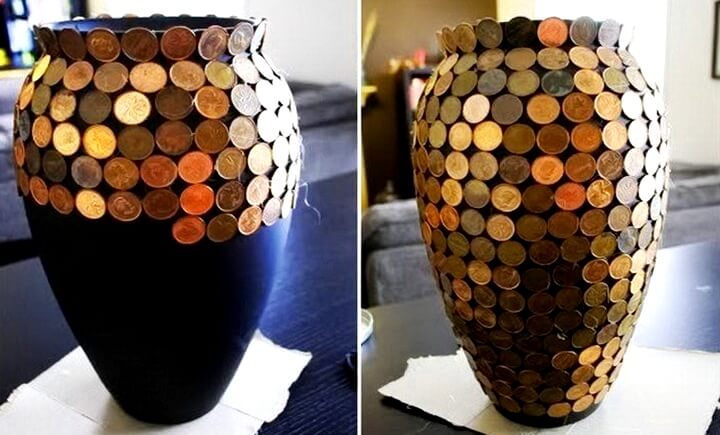 декор вазы монетками