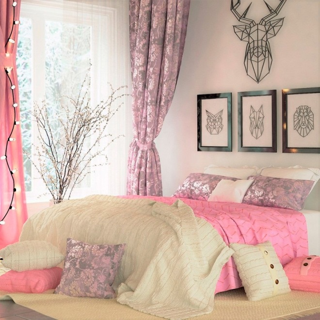 Дизайн спальни в розовом цвете