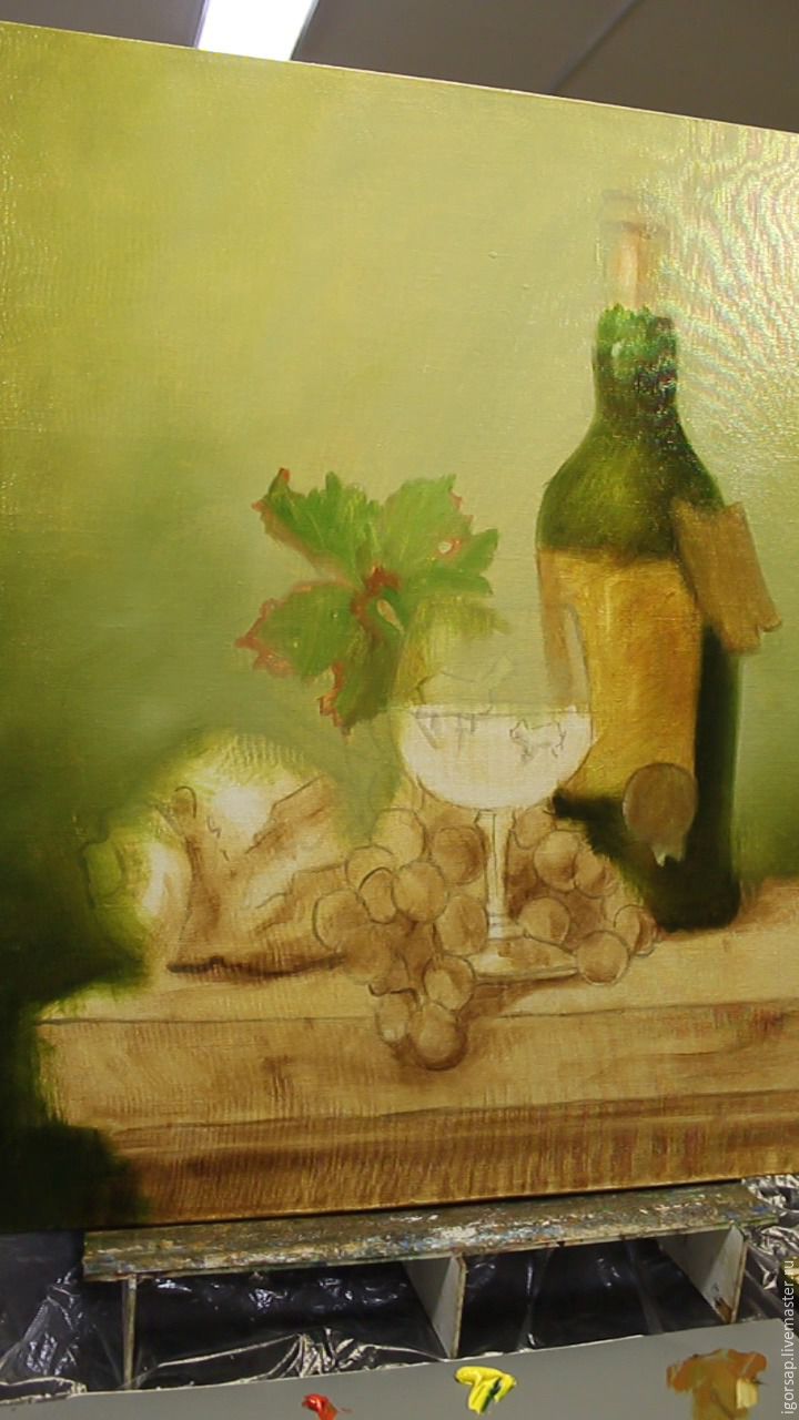Пишем натюрморт с пыльной бутылкой, виноградом и бокалом вина. Части 1 и 2, фото № 9
