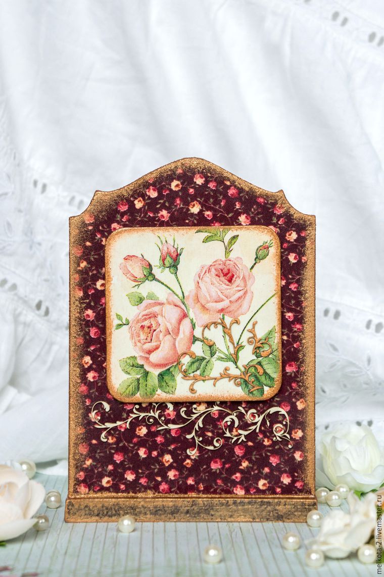Делаем вечный календарь «Розовый сад» в технике «декупаж» с использованием ткани и чипборда, фото № 3