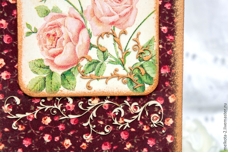 Делаем вечный календарь «Розовый сад» в технике «декупаж» с использованием ткани и чипборда, фото № 4