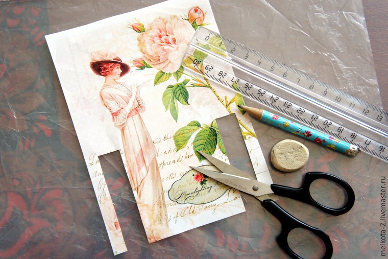 Делаем вечный календарь «Розовый сад» в технике «декупаж» с использованием ткани и чипборда, фото № 14