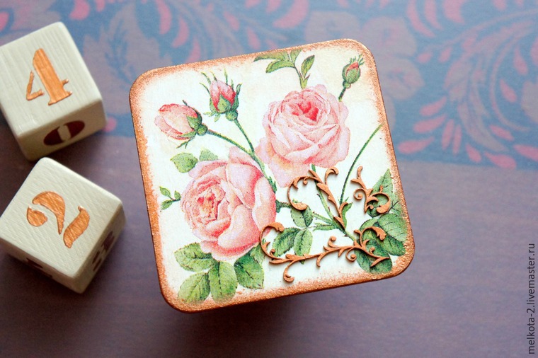 Делаем вечный календарь «Розовый сад» в технике «декупаж» с использованием ткани и чипборда, фото № 23