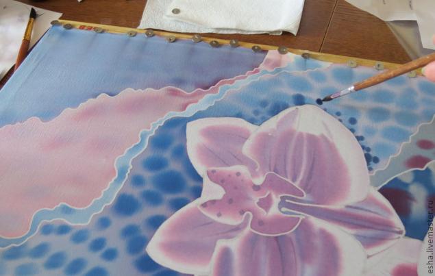 Роспись шелкового шарфа «Орхидеи», фото № 11