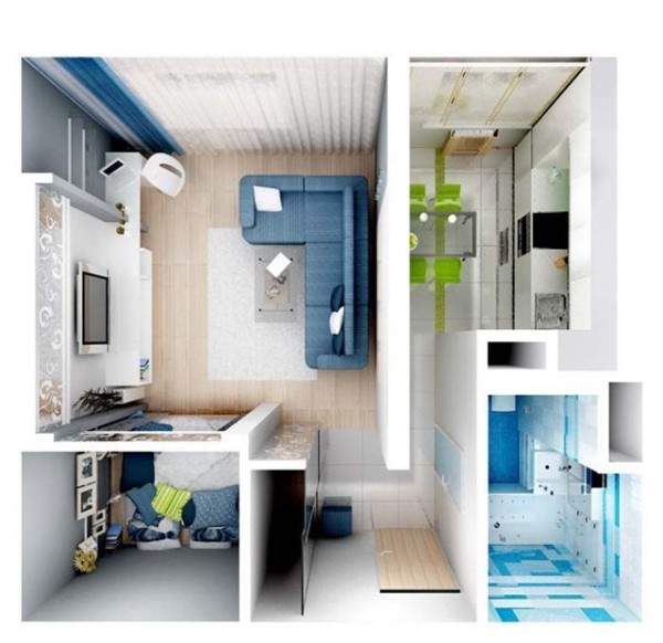 Дизайн проект однокомнатной квартиры с маленькой спальней