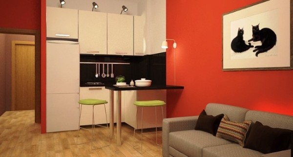 Современный дизайн квартиры студии 25 кв м - фото кухни гостиной