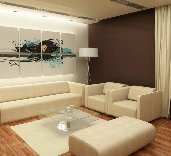 Дизайн современной гостиной в частном доме с белой мягкой мебелью
