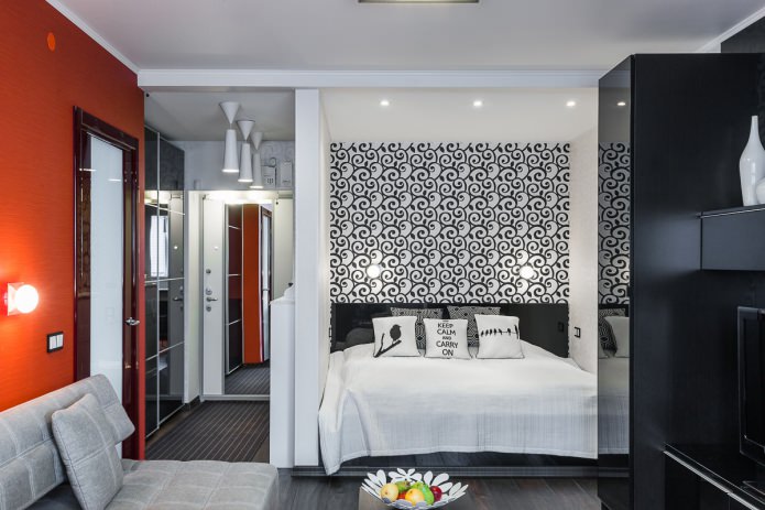 спальня в интерьере однокомнатной квартиры в современном стиле