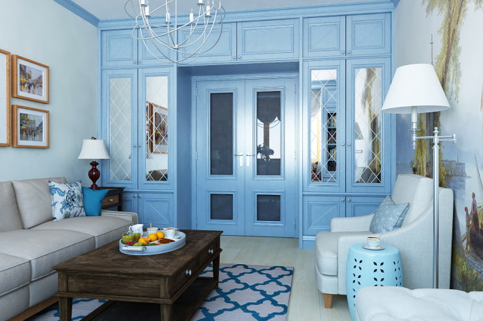 голубые двери в интерьере в стиле прованс
