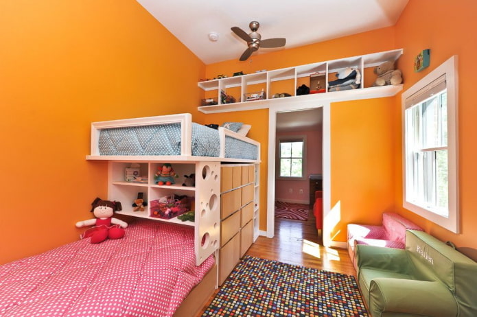 меблировка в интерьере спальни для разнополых детей