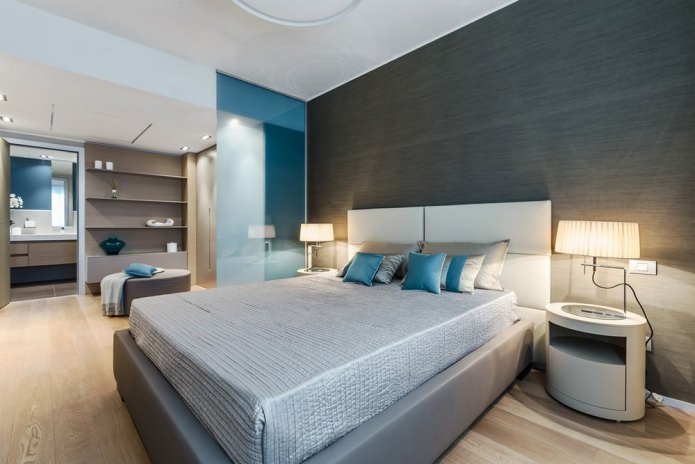 Дизайн спальни в серо-голубых тонах
