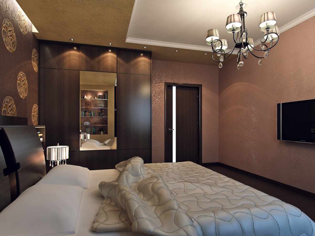 идея яркого дизайна спальной комнаты 15 кв.м