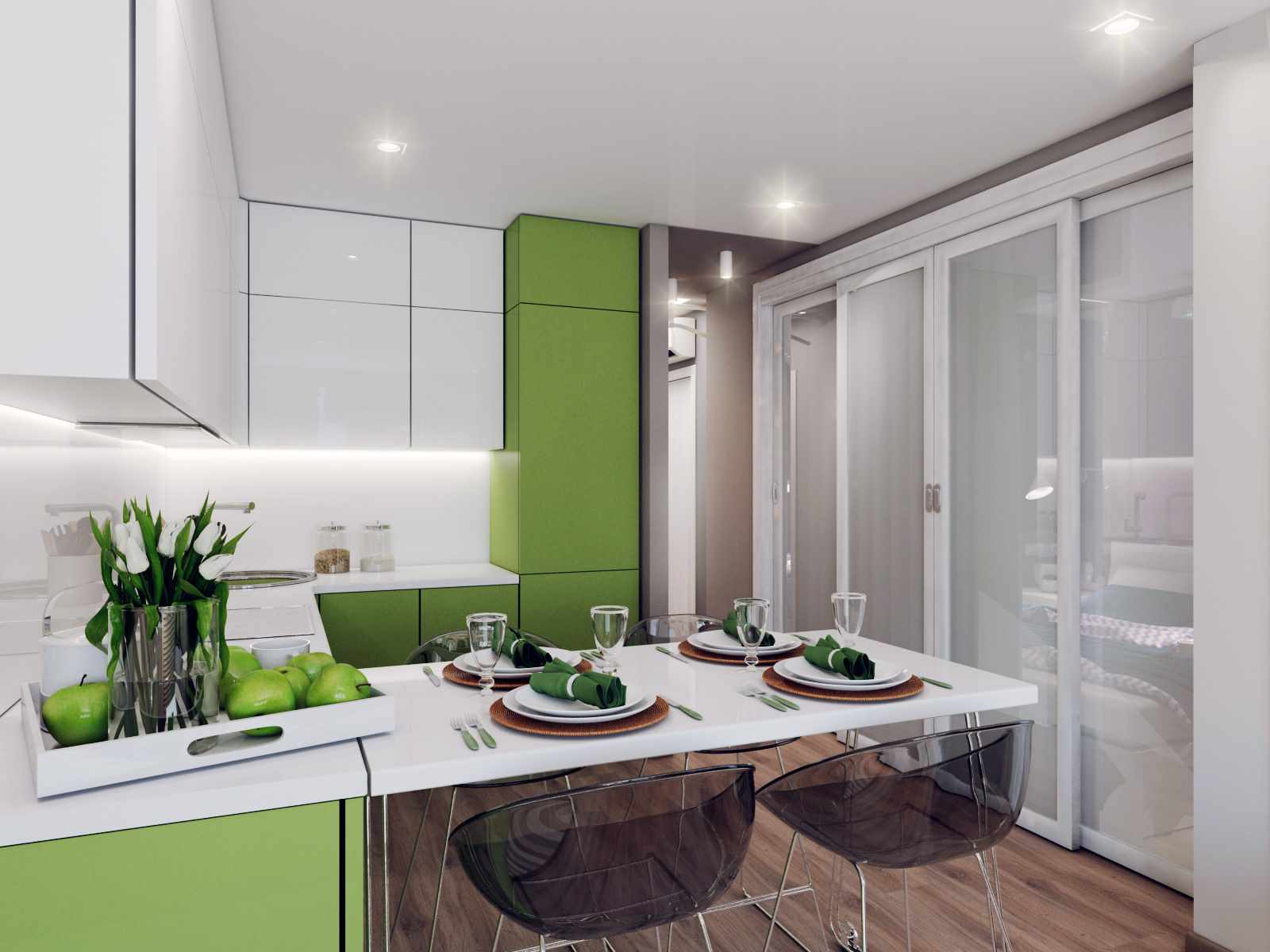 идея светлого стиля кухни гостиной 16 кв.м