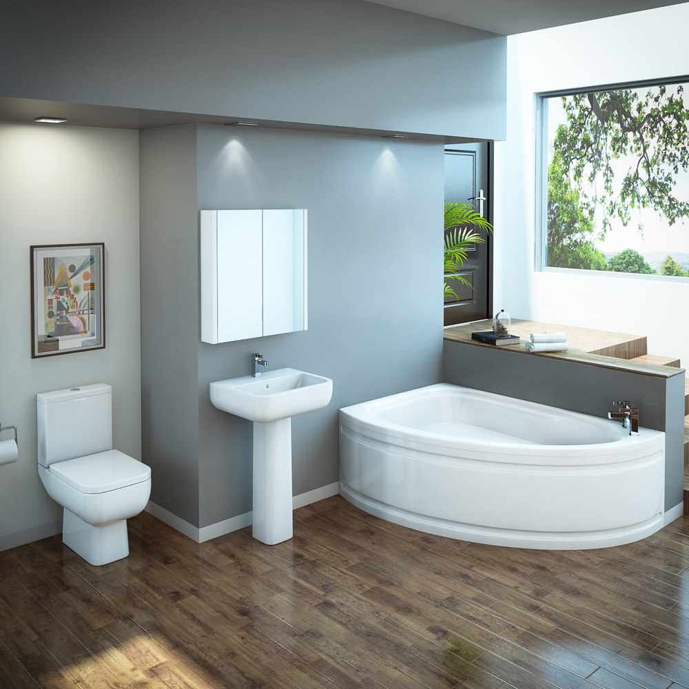 идея яркого дизайна ванной комнаты с угловой ванной