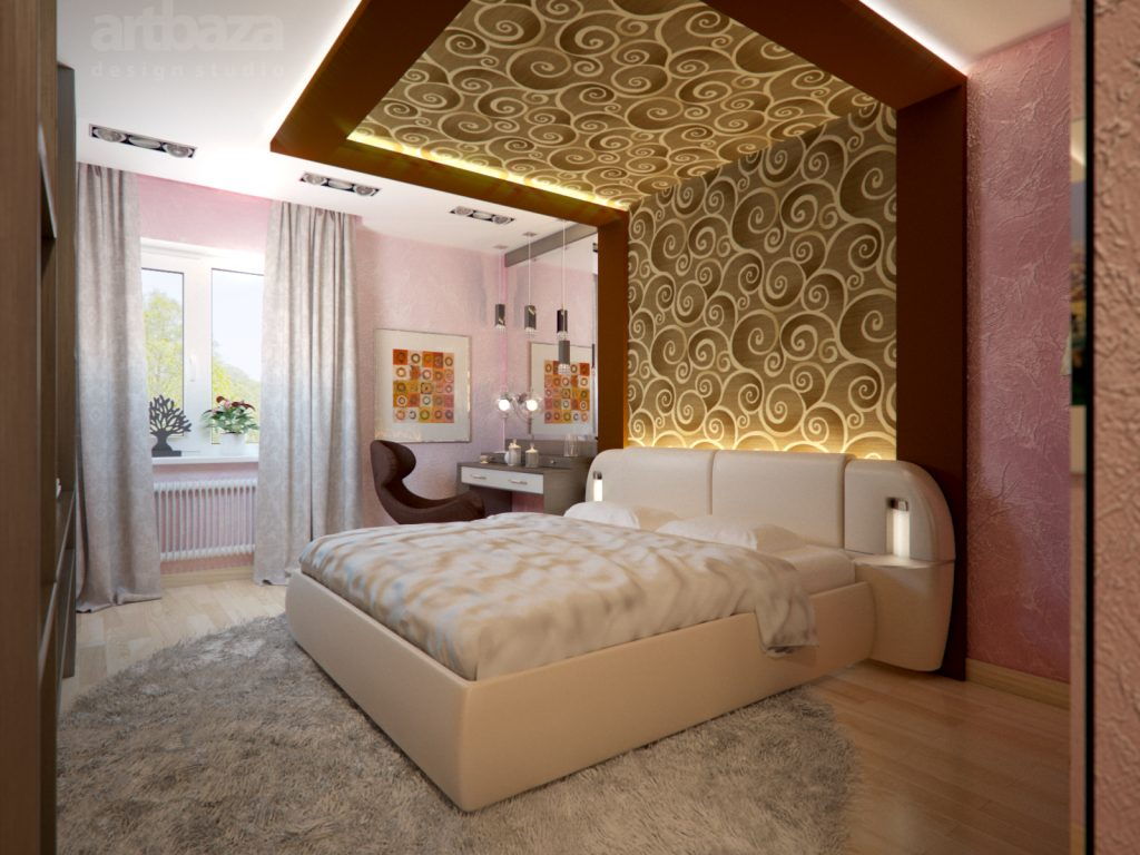 модный дизайн спальни с декором