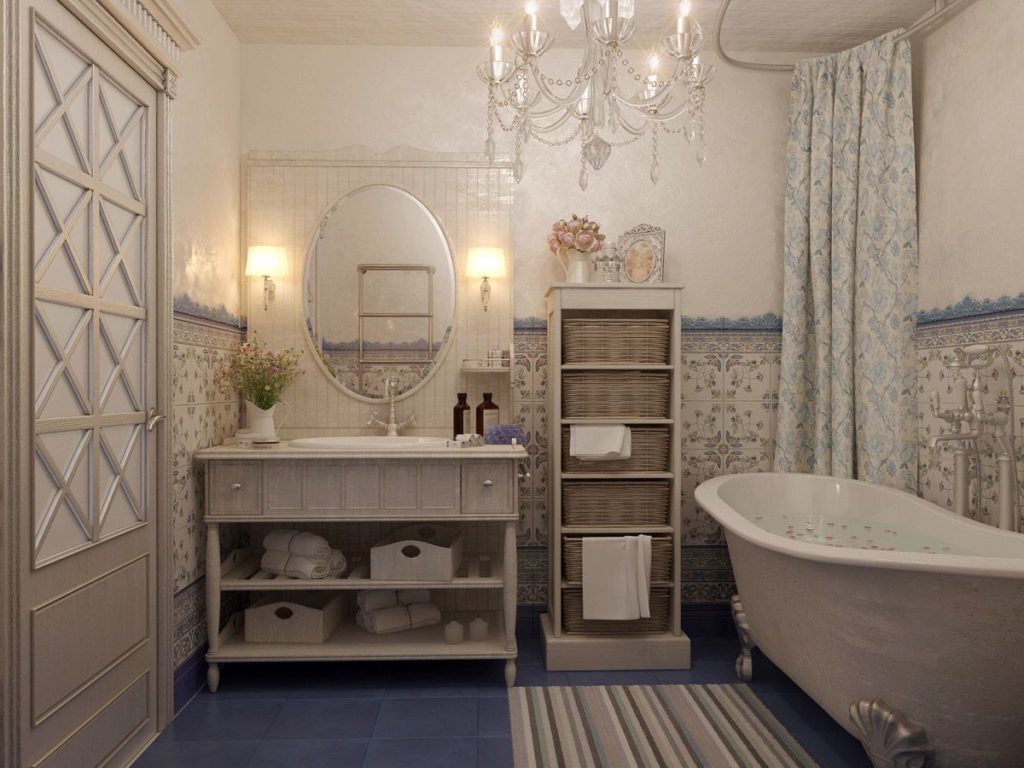 Уютная атмосфера ванной комнаты в стиле прованс
