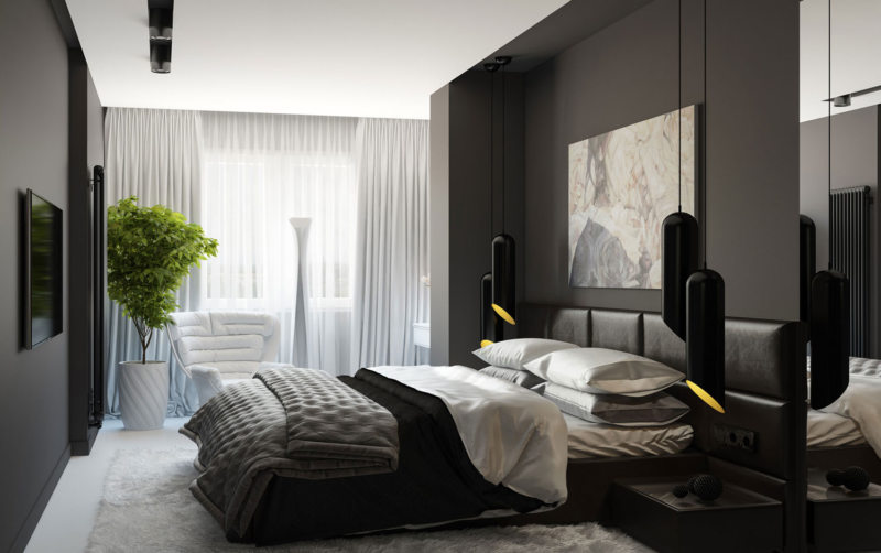 черно белая спальня фото дизайна