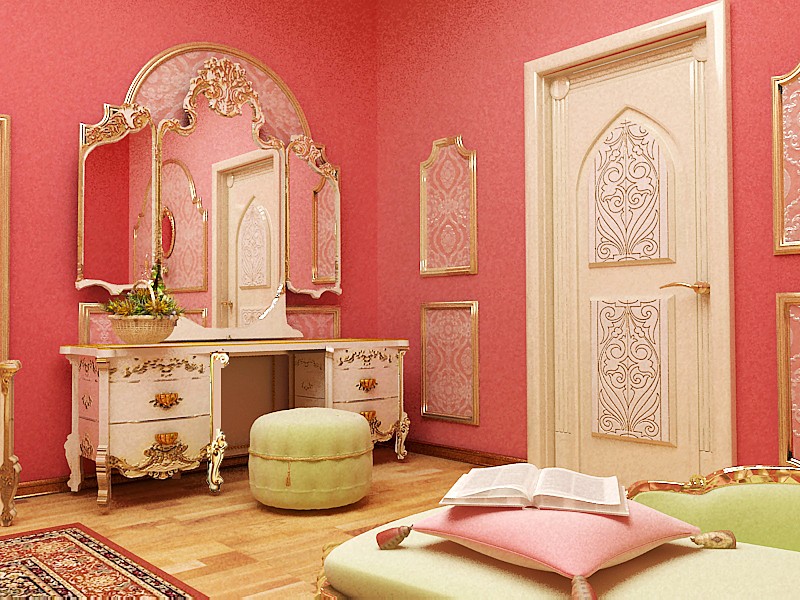 Розовые стены спальной комнаты
