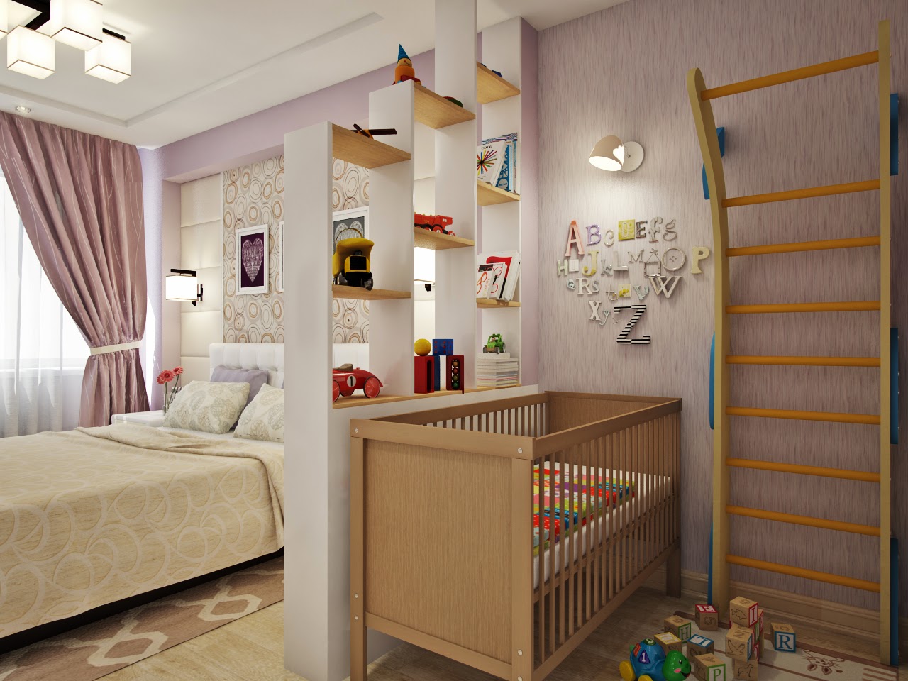спальня и детская в одной комнате фото декор