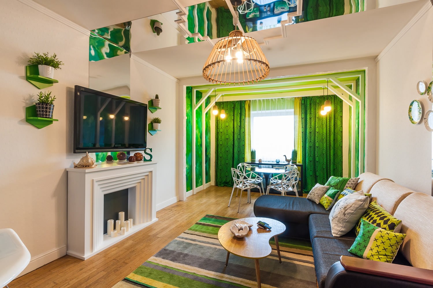 гостиная комната в зелёном цвете фото