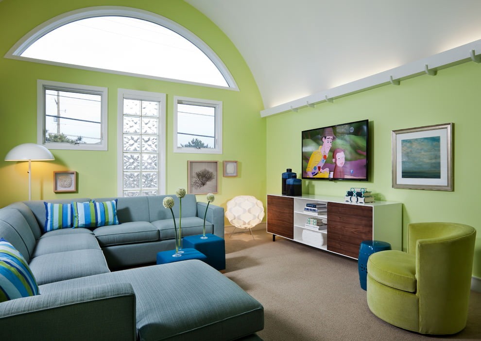 гостиная комната в зелёном цвете идеи