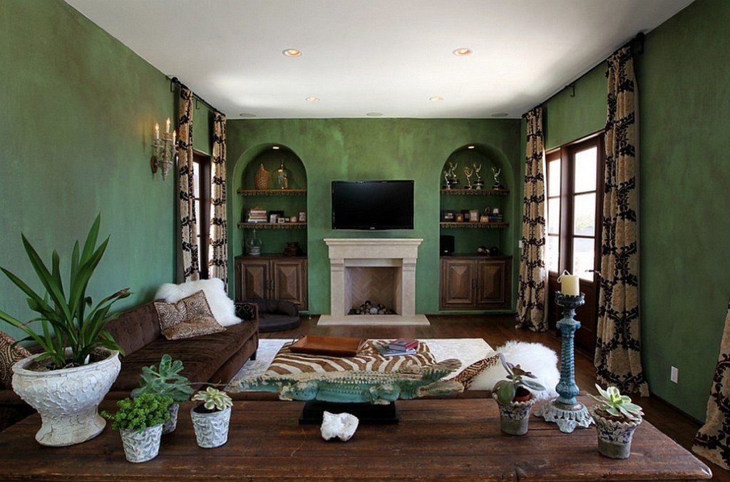 гостиная комната в зелёном цвете интерьер идеи