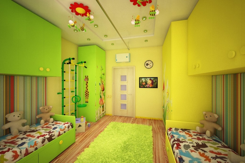 Дизайн детской комнаты с комбинированным потолком