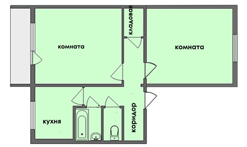 Планировка двухкомнатной квартиры-брежневки площадью 70 кв м