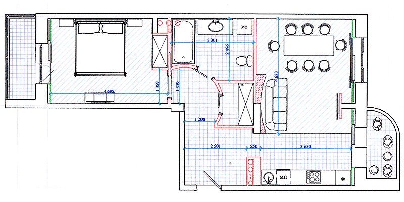 Схема квартиры распашонки после перепланировки