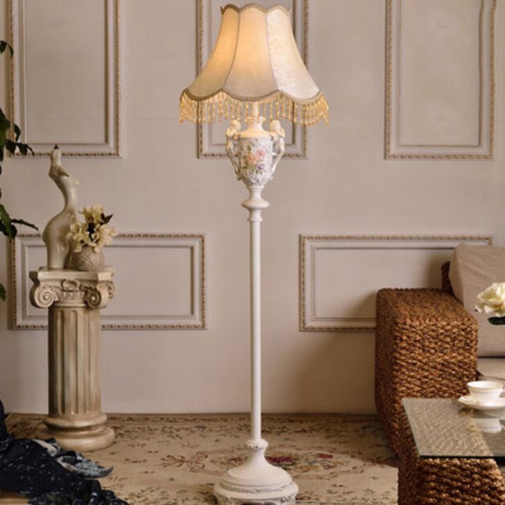 Floor lamps with fabric lampshades country style