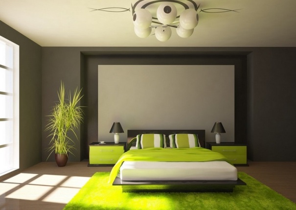 спальня в коричнево зеленых тонах