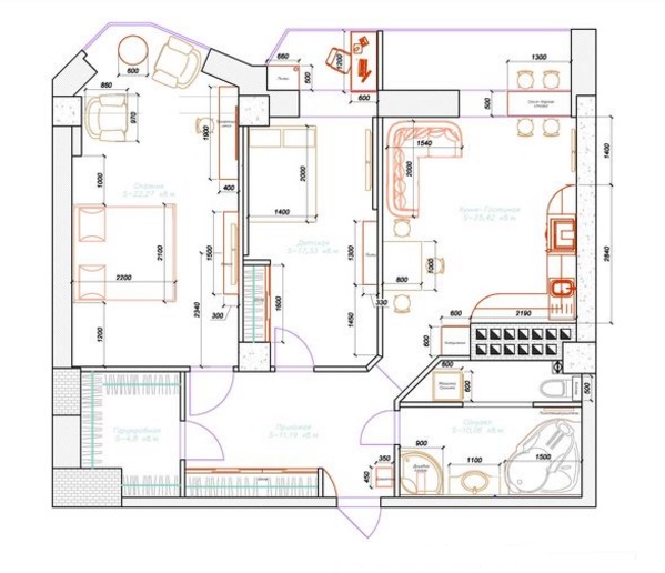классическая планировка классической двухкомнатной квартиры 60 кв м