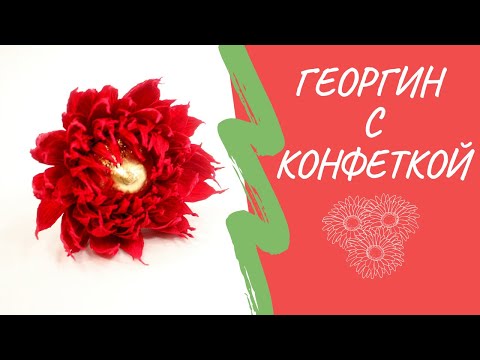 Георгин с конфетой из гофрированной бумаги 