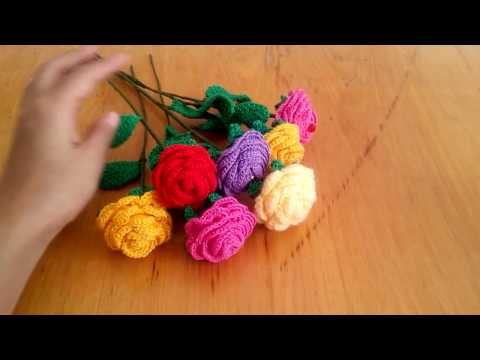 Цветок роза со стебельком Крючком.часть1 crochet rose