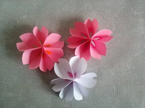Как сделать Цветок Сакуры из цветной бумаги. Простые поделки