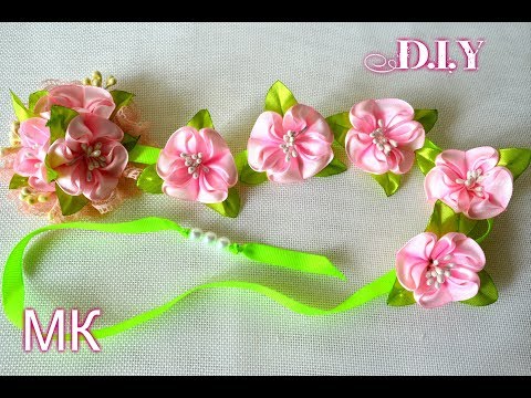 🌼ЛЕНТА В КОСУ " ЦВЕТ ЯБЛОНИ" МК🌼 / DIY Kanzashi Ribbon Braid 🌼