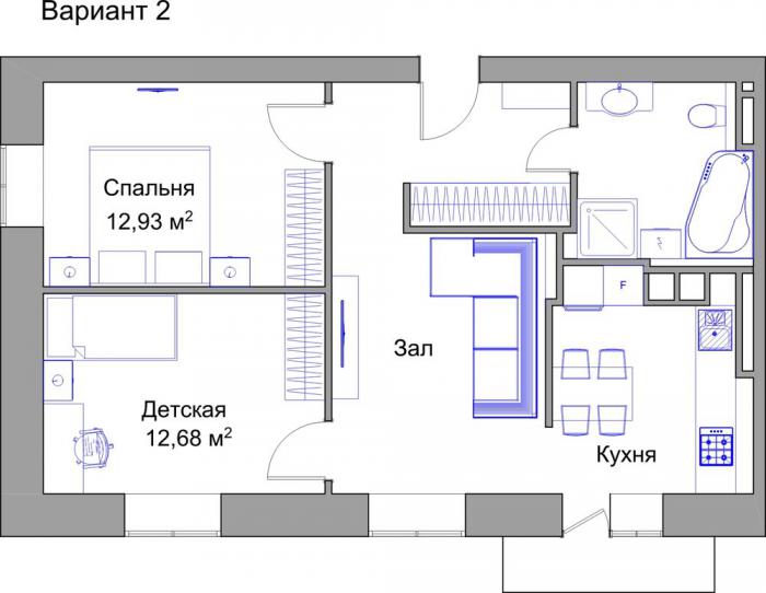 фото:Варианты планировки двушки линейки, 60кв.м.