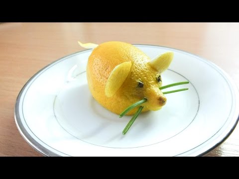 ГОД КРЫСЫ карвинг на фруктах лимон и мышка carving fruits แกะสลักผลไม้ Vegetable Carving   карвинг