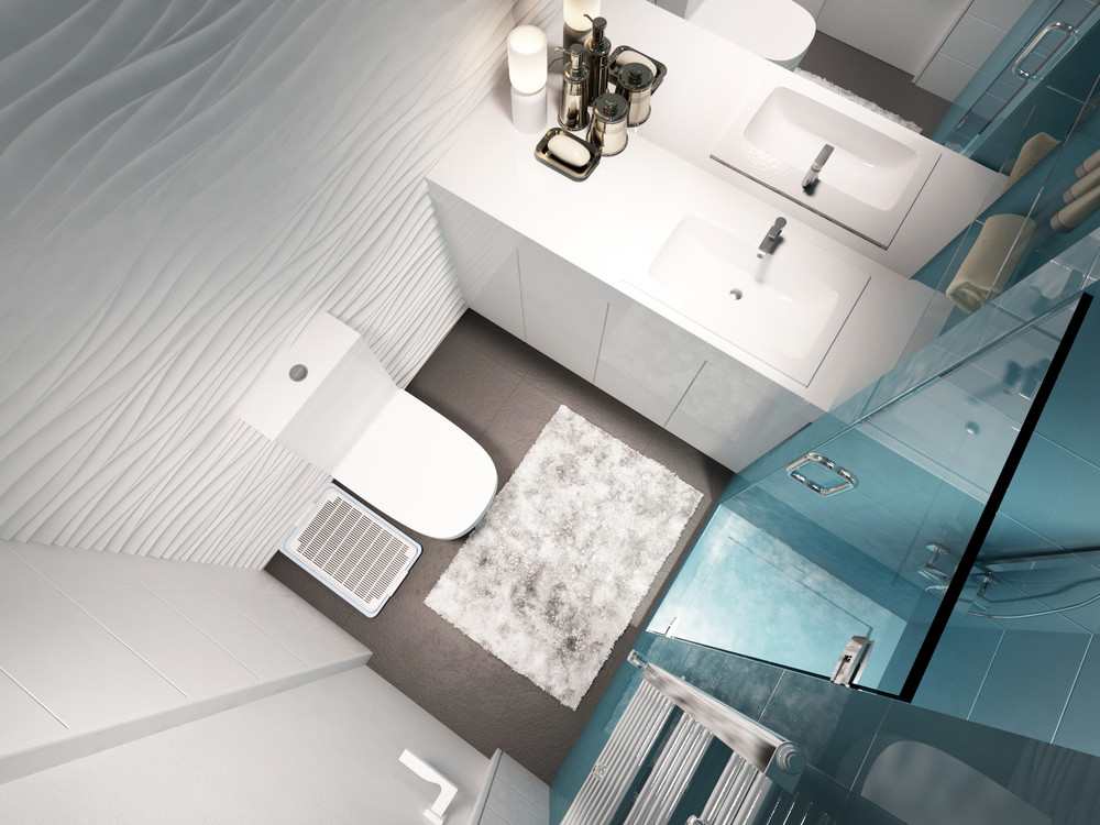 Дизайн ванной комнаты в бело-голубых тонах
