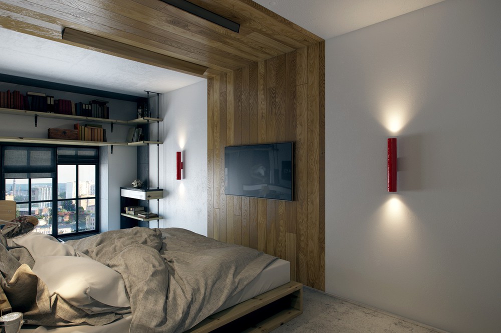 Деревянная панель в интерьере спальни