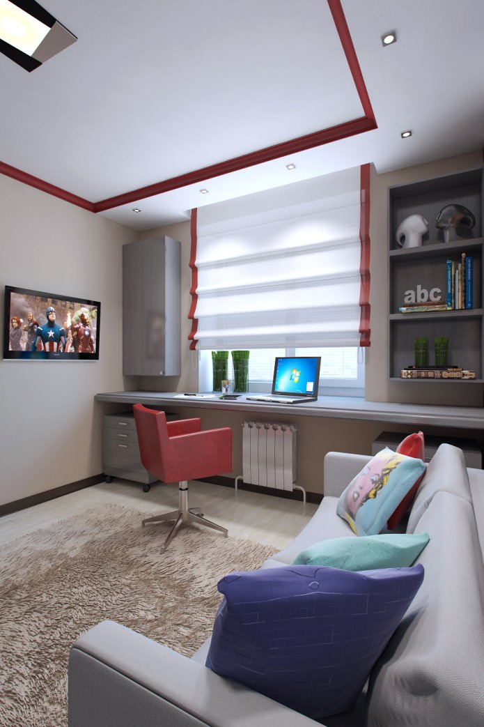 Мягкая мебель в интерьере детской в трехкомнатной квартире