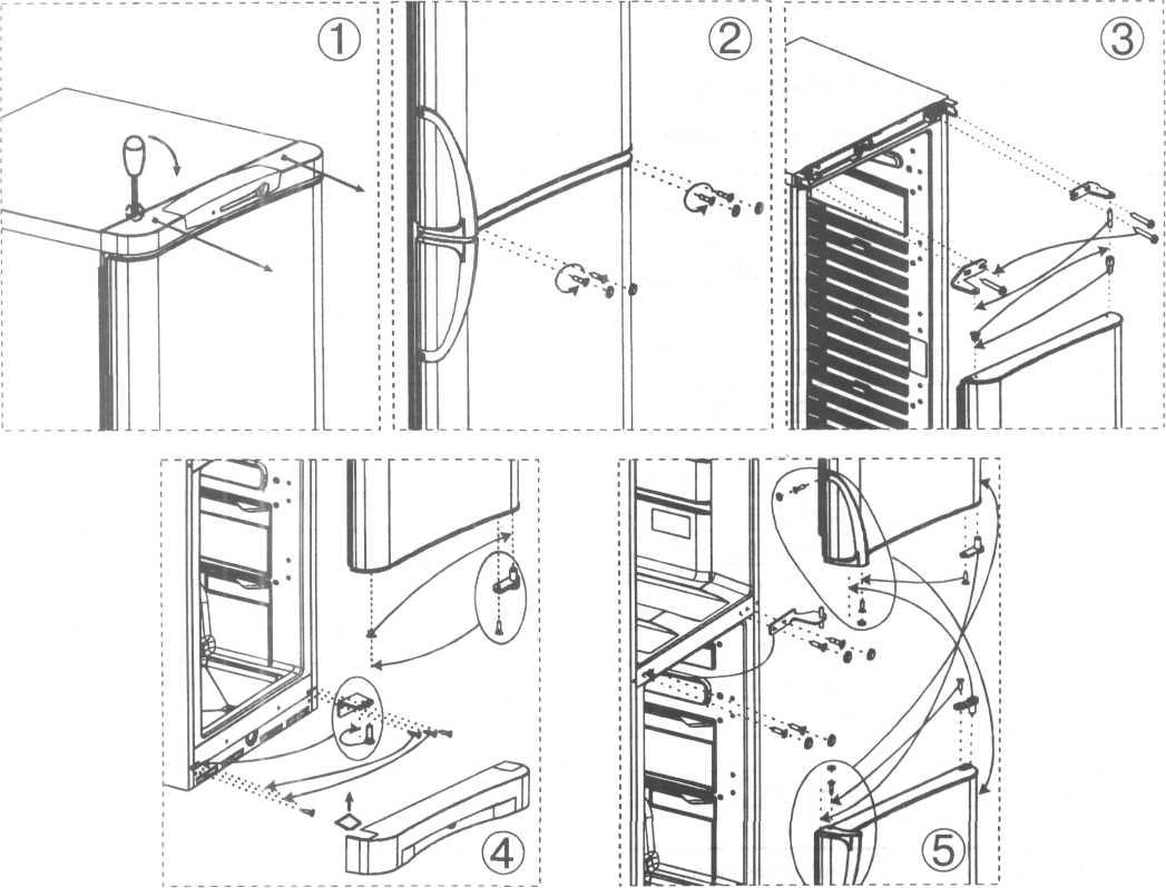 Схема перевешивания дверцы холодильника на другую сторону