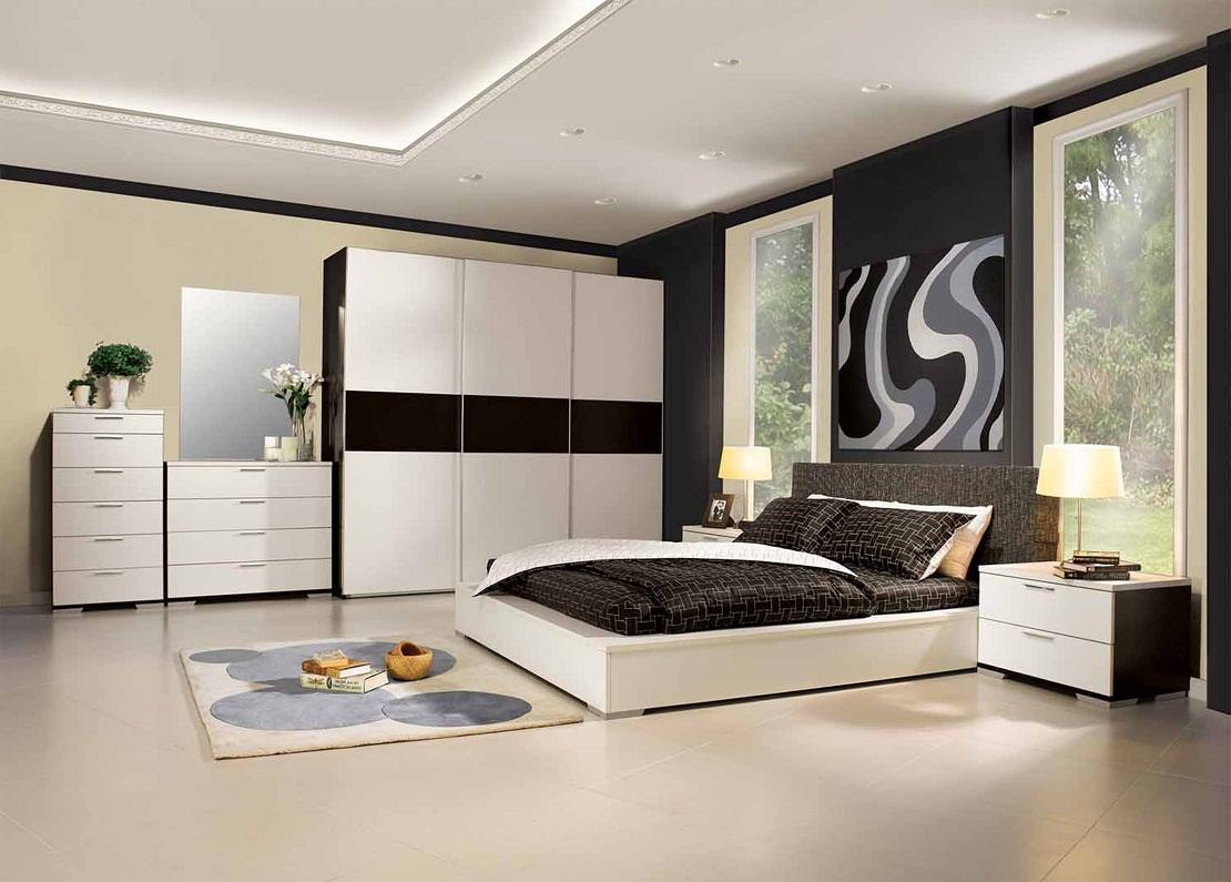 Для спальни в стиле модерн отлично подходят однотонные флизелиновые обои 