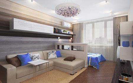 Совмещая спальню и гостиную в одной комнате, необходимо предварительно сделать планировку, указав места расположения мебели 