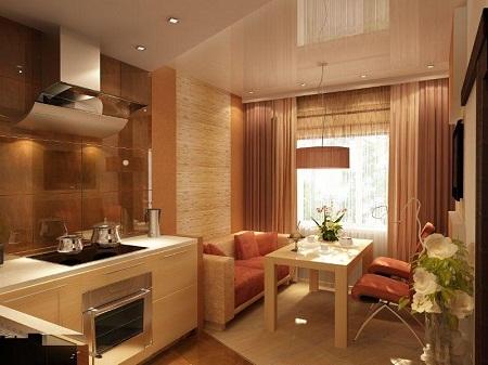 Кухня-гостиная площадью в 15 кв. м может быть вполне просторной при условии рационального расположения мебели 