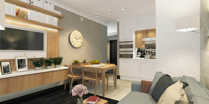 Зоны кухни и гостиной можно эффектно разделить перегородкой, чтобы можно было изменять ее дизайн одним движением