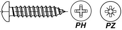 Саморезы с полукруглой головкой под крестообразную отвертку (биту) PH и PZ: DIN 7981