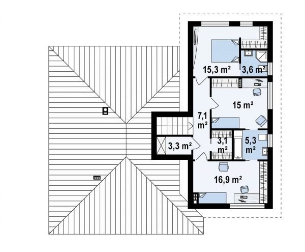 План второго уровня дома с цоколем
