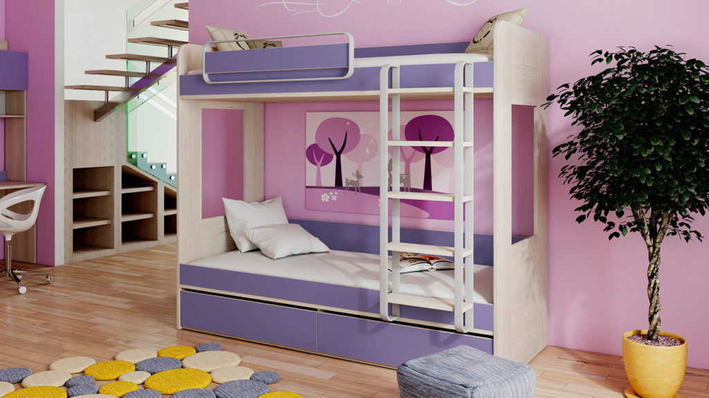 Двухэтажная кровать для детей с переставным портиком на верхнем спальном месте